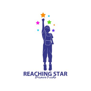 Erişilen Yıldızların Logo Tasarım Şablonu. Çocuklar Rüya Yıldızı Logo Vektörü. Amblem, Renkli, Yaratıcı Sembol, Simge