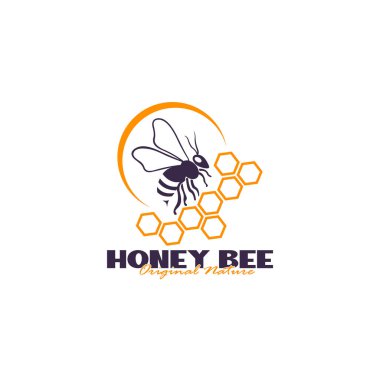 Bal arısı logosu tasarımı. Bal peteği tasarım vektör çizimi, marka için modern konsept