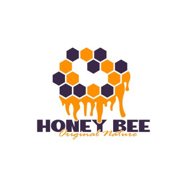 Bal arısı logosu tasarımı. Bal peteği tasarım vektör çizimi, marka için modern konsept