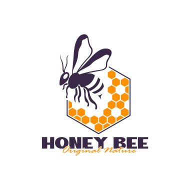 Bal arısı logosu tasarımı. Bal peteği tasarım vektör çizimi, marka için modern konsept