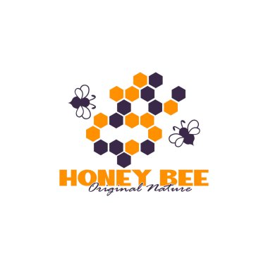 Bal arısı logosu tasarımı. Bal peteği tasarım vektör çizimi, marka için modern konsept