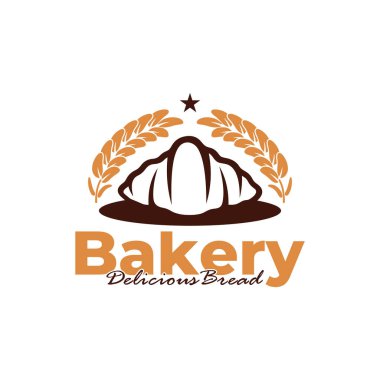 Pastanenin logo şablonu beyaz arkaplan tasarımı. Ekmek logosu vektör çizimi