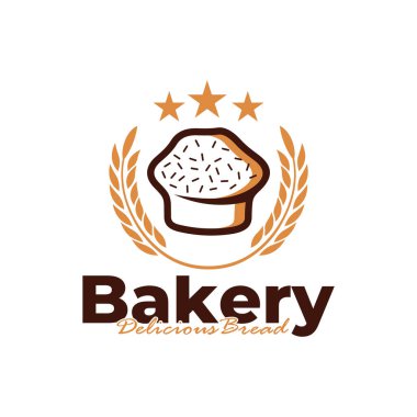Pastanenin logo şablonu beyaz arkaplan tasarımı. Ekmek logosu vektör çizimi