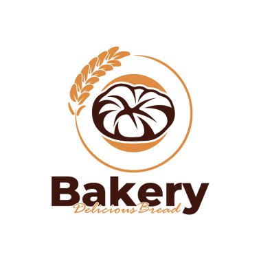 Pastanenin logo şablonu beyaz arkaplan tasarımı. Ekmek logosu vektör çizimi