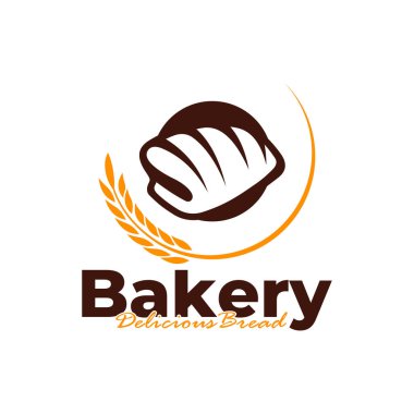 Pastanenin logo şablonu beyaz arkaplan tasarımı. Ekmek logosu vektör çizimi