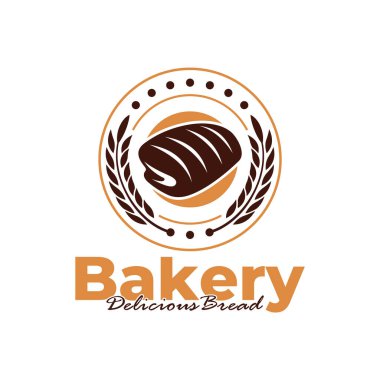 Pastanenin logo şablonu beyaz arkaplan tasarımı. Ekmek logosu vektör çizimi