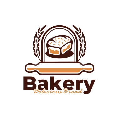 Pastanenin logo şablonu beyaz arkaplan tasarımı. Ekmek logosu vektör çizimi