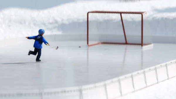 Little Boy Playing Ice Hockey Arena Athlete Child Sport Training 스톡 사진
