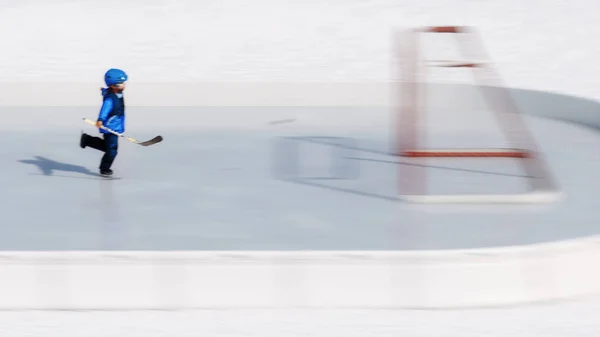 Little Boy Playing Ice Hockey Arena Render Stockbild
