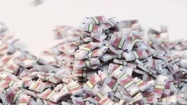 Stacks Money Big Pile White Background Stack Euro Bills Professional — Stock Video