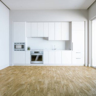 Gösterişli Modern Beyaz Mutfak Tasarımı 3D