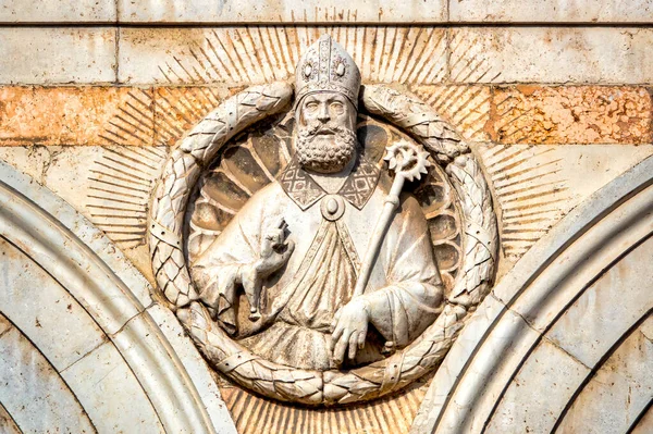 Busto San Maurelio Tallado Campanario Catedral Ferrara Italia — Foto de Stock