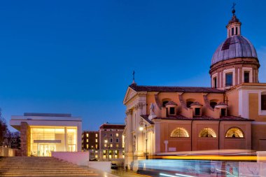 View of the Museum of the Ara Pacis and the Church of San Rocco all'Augusteo,  Rome, Italy