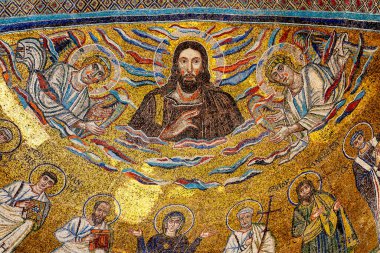 Lateran Baptistry, Roma, Ital 'daki San Venanzio Şapeli mozaiğine yakın çekim.