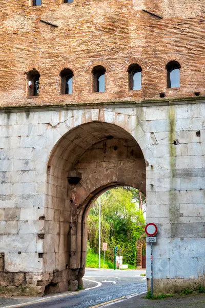 stock image Internal view of the gate of Porta San Sebastiano, Rome, Italy