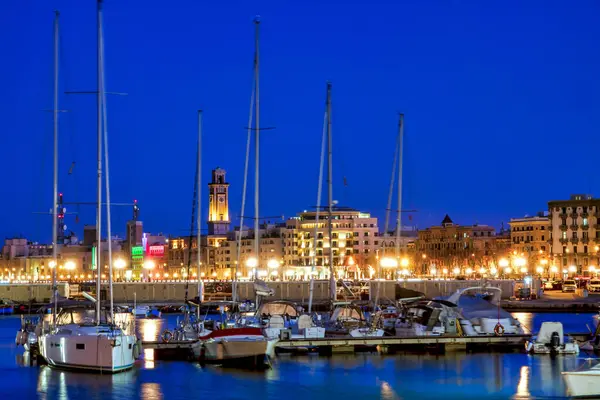 stock image View of the Barion Sporting Club at night and the Lungomare Nazario Sauro, Bari, Italy