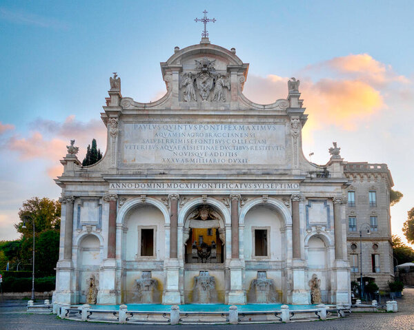 The monumental Fontana dell 'Acqua Paola, also known as "Il Fontanone", located on the Gianicolo in Rome, Italy. 