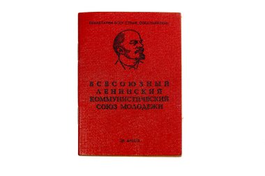 Sovyet Komsomol Gençler Ligi Beyaz zemin üzerine kimlik kitapçığı.