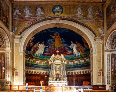 Mozaik ve Santi Cosma e Damiano Bazilikası 'nın sunağı, Roma, İtalya, 6. yüzyılın başlarından kalma..