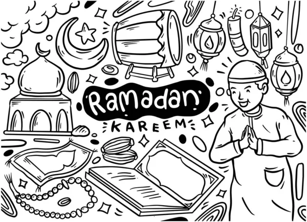 Doodle Ilustração Ramadã Kareem Com Mão Desenhar Fundo Doodle Para — Vetor de Stock