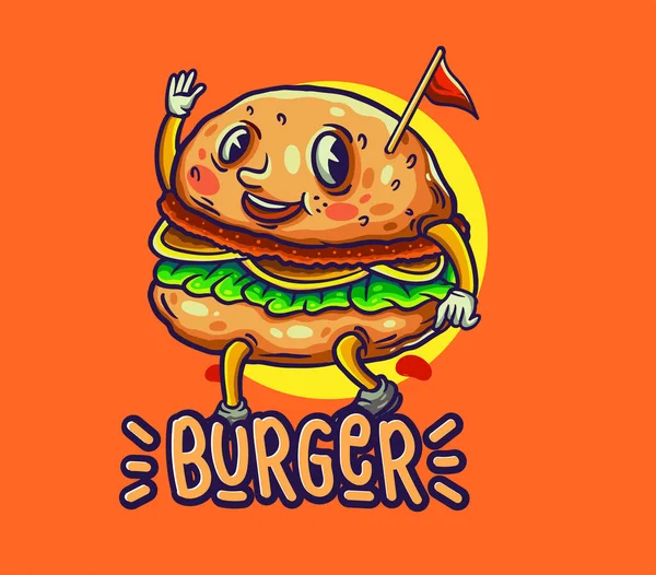 Süße Hamburger Cartoon Illustration Für Logo Maskottchen Und Charakter Cartoon — Stockvektor