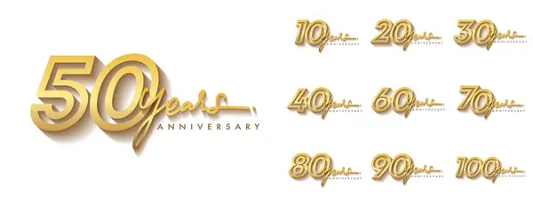 Set Anniversary Logotype Design Handwriting Golden Color Celebration Event Wedding — ストックベクタ
