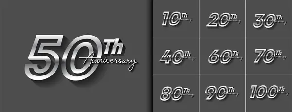Conjunto Estilo Logotipo Aniversario Con Color Plateado Para Evento Celebración — Vector de stock