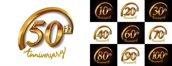 Set Anniversary Logotype Design Golden Ring Handwriting Golden Color Celebration — Stock Vector
