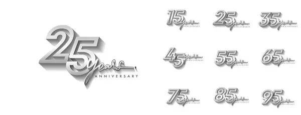 Készletek Évforduló Logotípus Stílus Ezüst Színű Ünnepi Esemény Esküvő Üdvözlőlap Stock Illusztrációk
