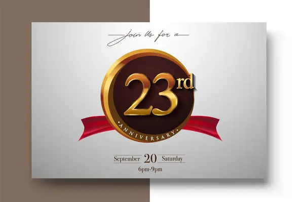 23Rd Anniversary Logo Golden Ring Red Ribbon Isolated Elegant Background Лицензионные Стоковые Иллюстрации