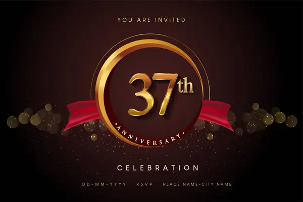 37Th Anniversary Logo Golden Ring Red Ribbon Isolated Elegant Background Royalty Free Stock Ilustrace