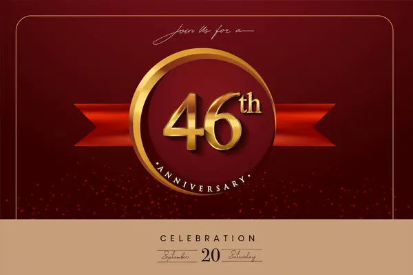 46Th Anniversary Logo Golden Ring Red Ribbon Isolated Elegant Background Стоковый вектор