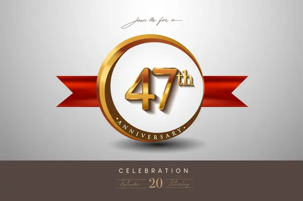 47Th Anniversary Logo Golden Ring Red Ribbon Isolated Elegant Background Стоковая Иллюстрация