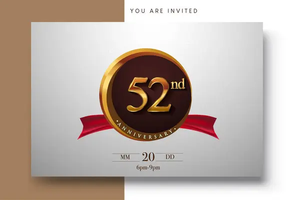 52Nd Anniversary Logo Golden Ring Red Ribbon Isolated Elegant Background Векторная Графика