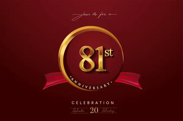 81St Anniversary Logo Golden Ring Red Ribbon Isolated Elegant Background Лицензионные Стоковые Иллюстрации