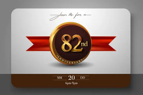 82Nd Anniversary Logo Golden Ring Red Ribbon Isolated Elegant Background Stock Vektory
