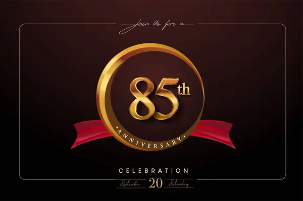 85Th Anniversary Logo Golden Ring Red Ribbon Isolated Elegant Background Vektorová Grafika