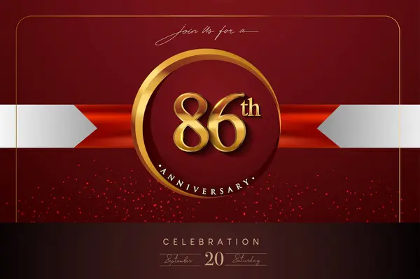 86Th Anniversary Logo Golden Ring Red Ribbon Isolated Elegant Background Stock Vektory