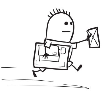 Postacı mektup ve paket taşır, düz tasarım.