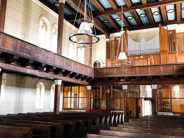 Vista Interna Con Organo Una Chiesa Protestante — Foto Stock