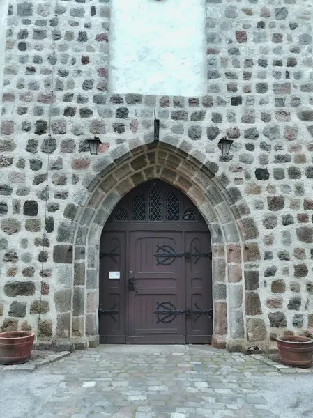 stock image Entrance portal of the Protestant town church of Saint John