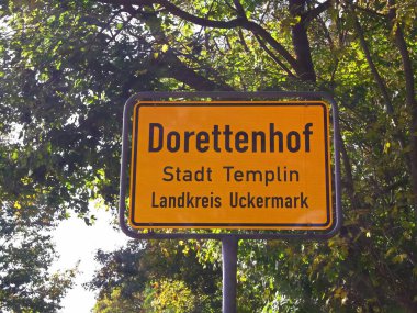 Town entrance sign of Dorettenhof - City of Templin - Uckermark district clipart