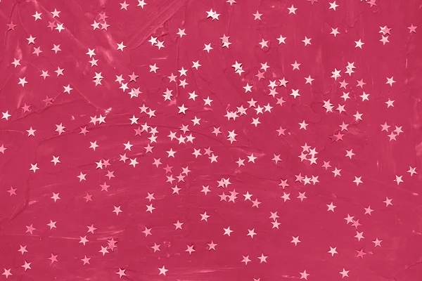 Farbe Des Jahres 2023 Viva Magenta Glänzende Sterne Auf Dunkelrotem — Stockfoto