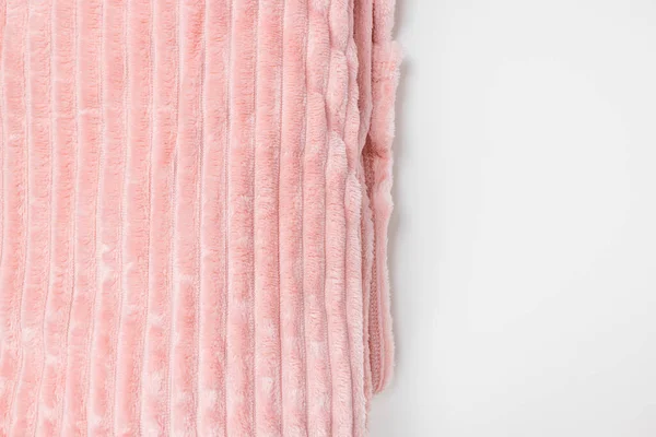 New Folded Soft Pastel Pink Fleece Throw Fabric Lines White Stockbild