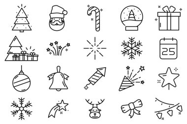 Noel ve Yeni Yıl çizgisi simgeleri