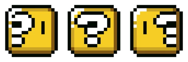 質問ボックス またはゲームの古い学校から幸運なブロック ピクセルデザインのベクトル — ストックベクタ