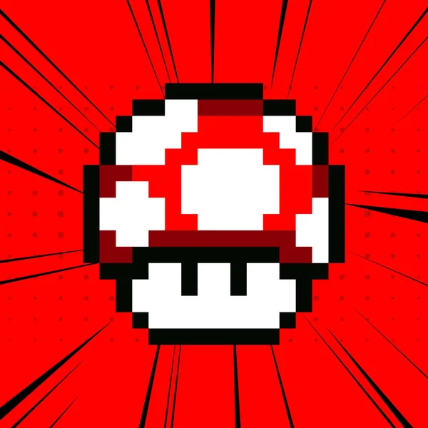 Mushroom Old Arcade Game Pixel Design — Stock Vector