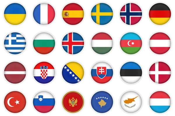 Avrupa Ülkeleri Düğme Bayrakları Vektör Resimlemesini Ayarla — Stok Vektör