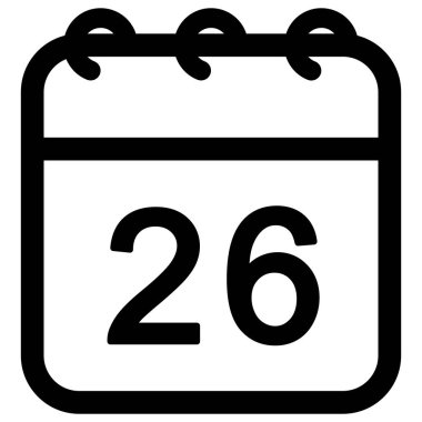 Calendar with date 26 vector outline icon illustration