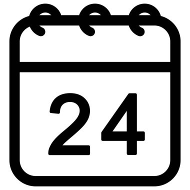 Calendar with date 24 vector outline icon illustration